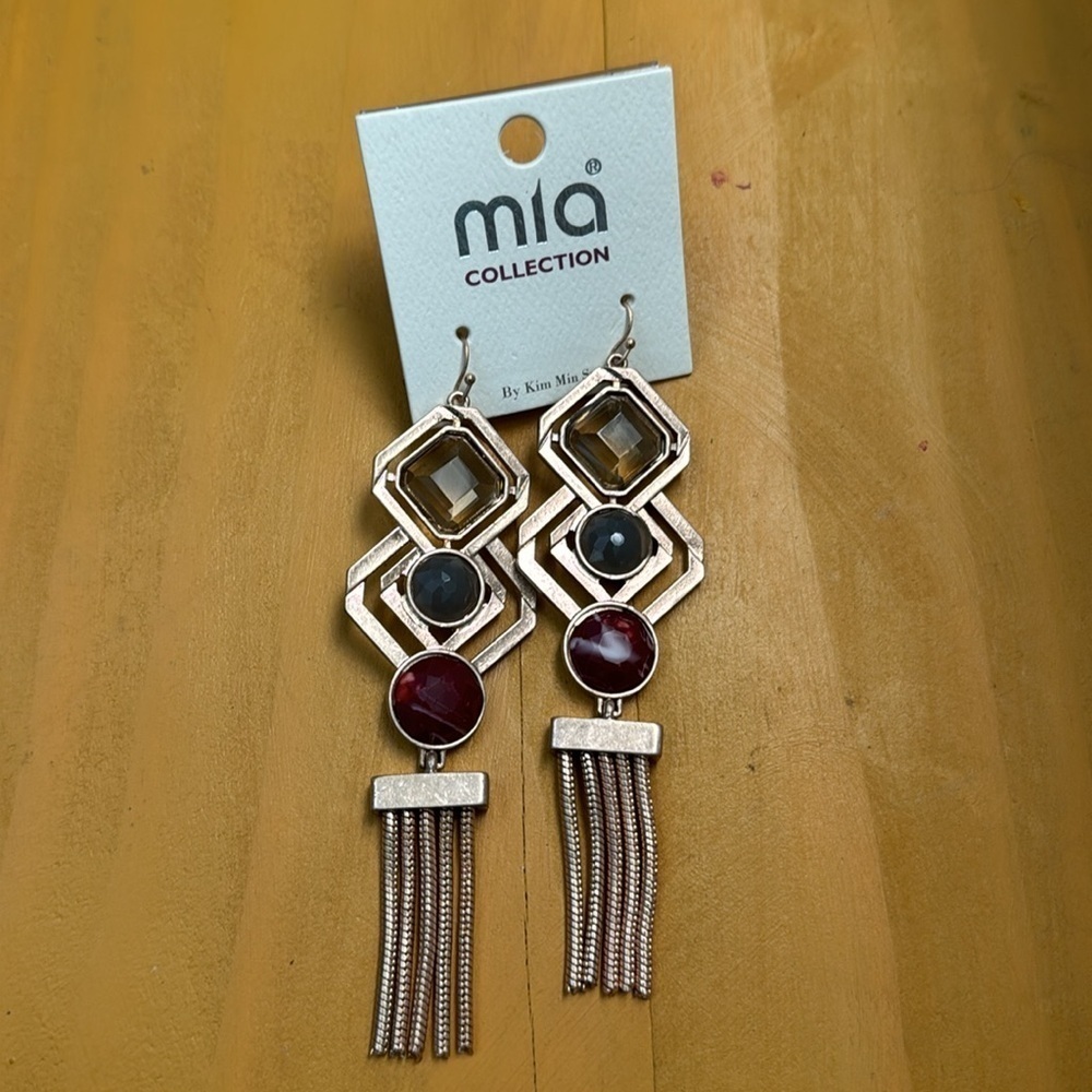 Mia Collection Diamond Chunky Tassel Dangle Earrings Costume Green Res Gold